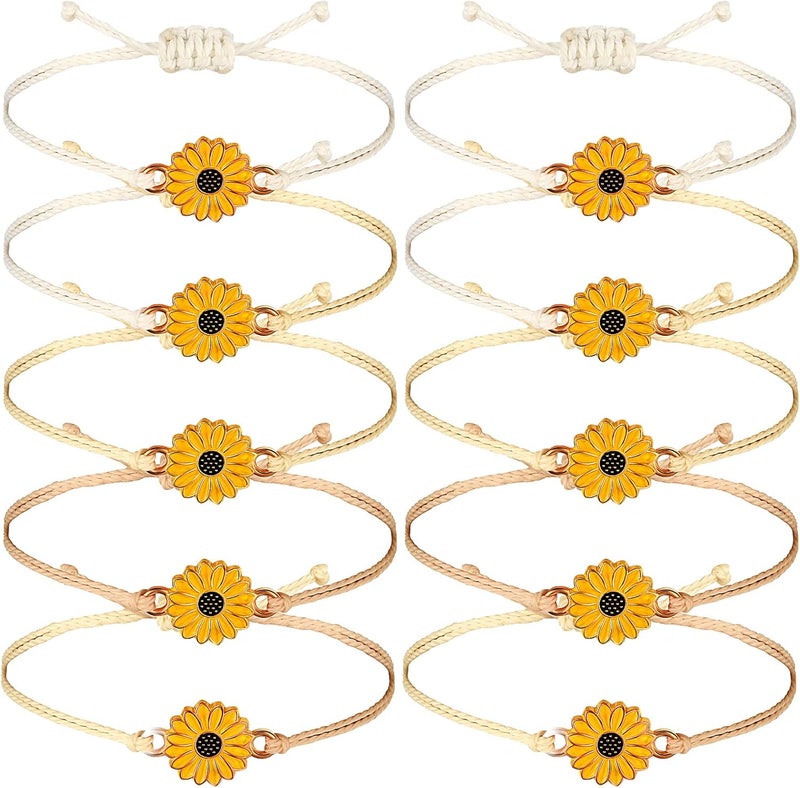 Sureio 20 Pcs Sunflower Bracelets Funny Gifts Adjustable Handmade Friendship Bracelet Bulk Boho Braided Rope String Bracelets for Women Couples Friend - Image 1